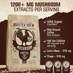 Rooster Brew Mushroom Coffee – Lion’s Mane Mushroom Blend, Medium-Dark Roast, 10oz
