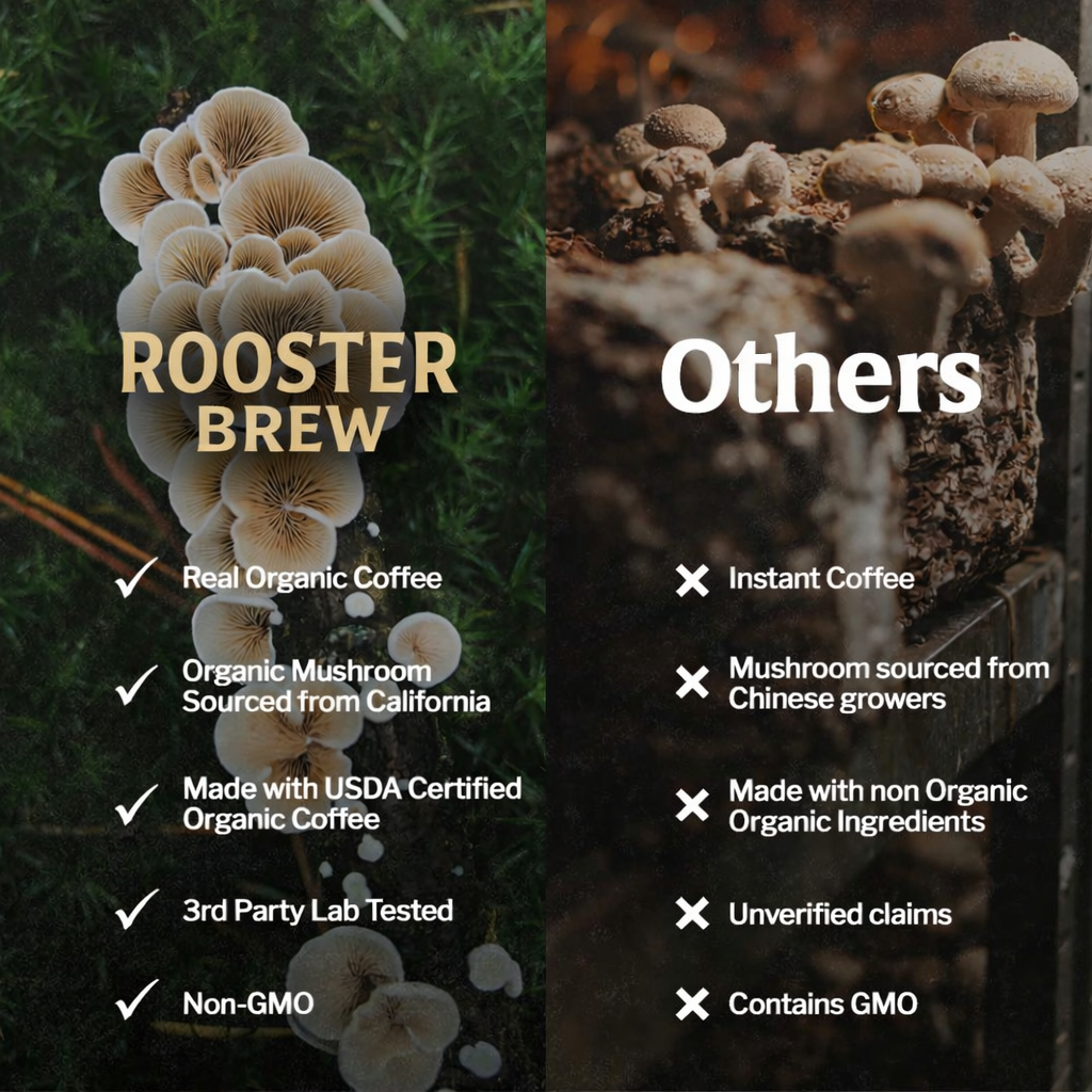 Rooster Brew Mushroom Coffee – Lion’s Mane Mushroom Blend, Medium-Dark Roast, 10oz