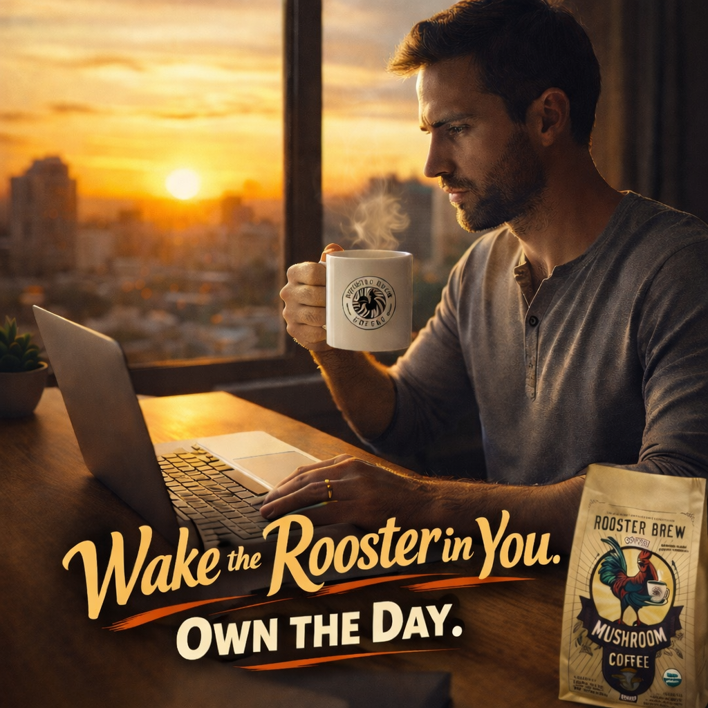 Rooster Brew Mushroom Coffee – Lion’s Mane Mushroom Blend, Medium-Dark Roast, 10oz